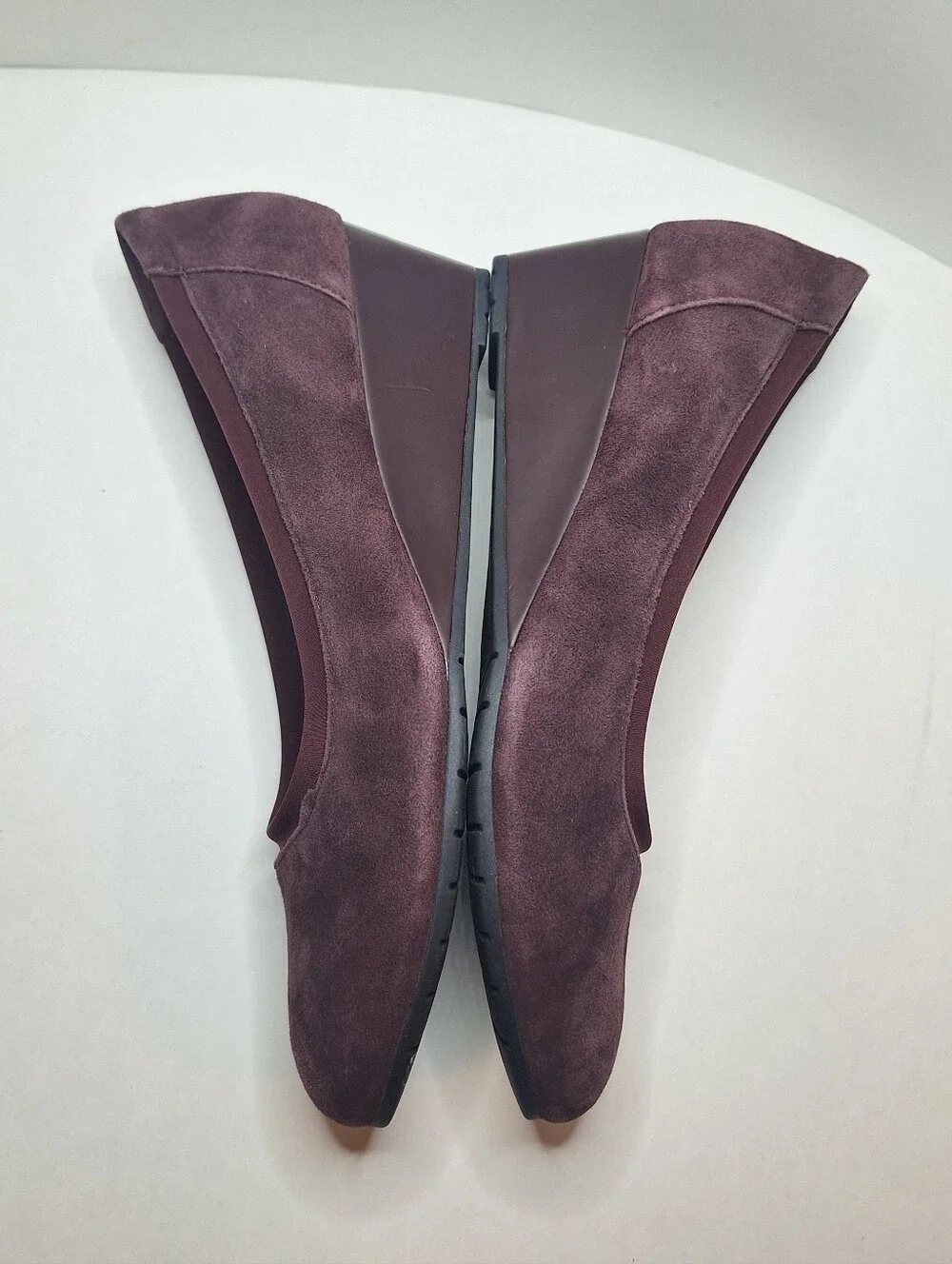 Clarks Mallory Suede Leather Purple Berry Wedge Pumps Wmns Size US 7.5 M